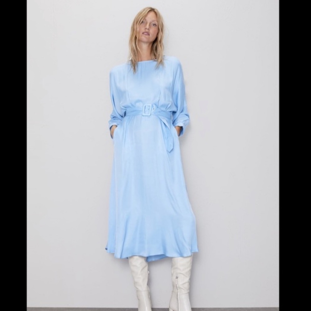 ZARA | baby blue flowy midi dress